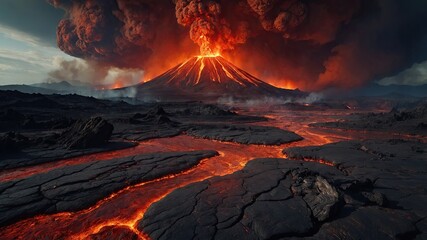 Beautiful wallpaper volcano and lava, apocalypse on Earth