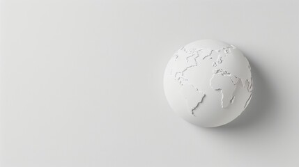 A white globe on a clean, white background, representing the concept of global connectivity and simplicity. The image offers plenty of copy space for adding text or graphics.