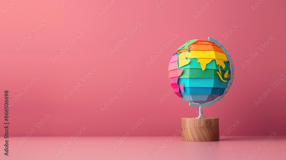 Poster a minimalist globe featuring a rainbow-colored design, symbolizing diversity and unity. the image in