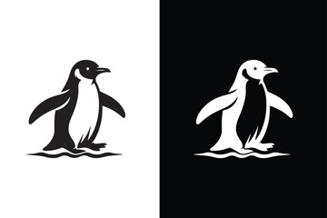 Penguin Icon on black white Background. Simple Vector Illustration