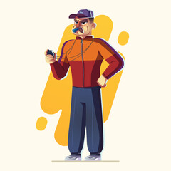 Male Physical Education Teacher with Whistle-Vector illustration Design