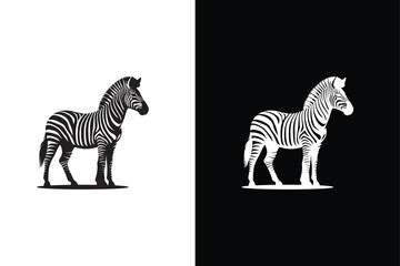Vector zebra standing isolated on white black background