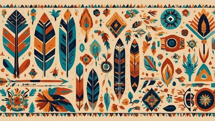 Folkloric feather wallpaper pattern