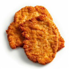 Crispy Breaded Chicken Cutlets on White Background.