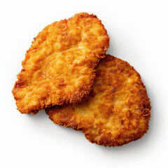 Crispy Breaded Chicken Cutlets on White Background.