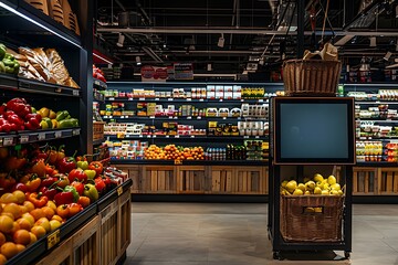 Blank screen catalyst in the grocery section of a large modern megastore.