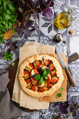 Galette ratatouille with eggplant, zucchini, tomato. Homemade traditional French dish with...