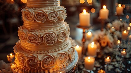 Fototapeta premium wedding cake with candles HD 8K wallpaper Stock Photographic Image 