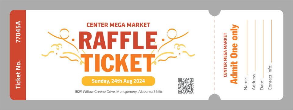 Raffle Ticket Admit one Template Fill form, shopping, supermarket, gift, contest, grocery, shop, store, giveaway, confetti, celebrate, anniversary, black friday, holiday, special day
