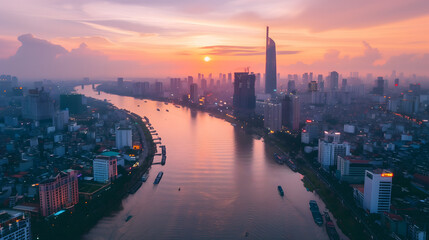 Fototapeta premium Misty Dawn Over the City
