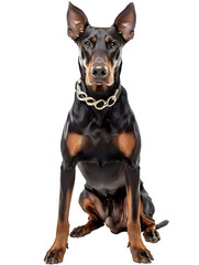 Closeup portrait of doberman sitting in front of camera isolated on transparent background
