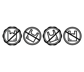 no plastic bag icons symbol sign badge round shape circle vector design black white color simple illustration template set