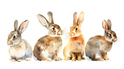 Obraz premium Group of rabbits watercolor illustration isolated on transparent background