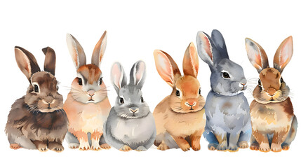 Obraz premium Group of rabbits watercolor illustration isolated on transparent background