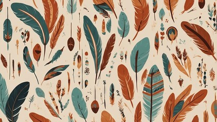 Pattern folk wallpaper feather
