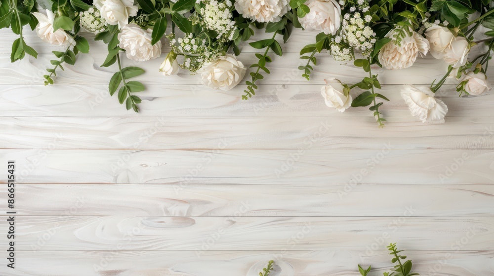 Aufkleber a white background with a bunch of flowers on it. the background is wooden and the flowers are arran