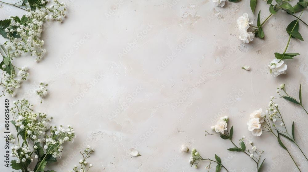 Poster a white background with flowers and leaves. the background is very simple and clean