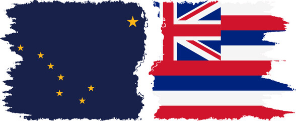 Hawaii and Alaska states grunge brush flags connection vector