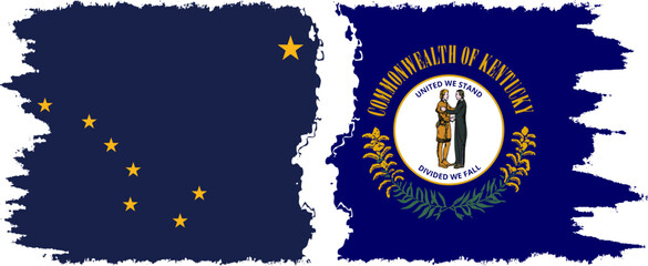 Kentucky and Alaska states grunge brush flags connection vector