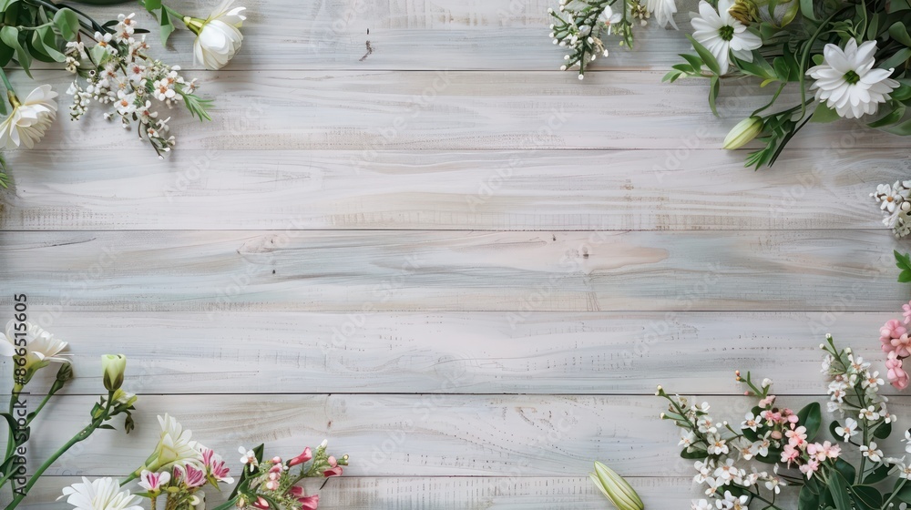 Aufkleber A wooden frame with flowers in it. The flowers are arranged in a way that they are not overlapping each other