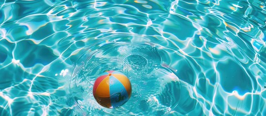 Swimming pool with a beach ball floating on the surface.