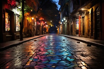 Fototapeta premium Vibrant Bellavista at night street art and nightlife., generative IA