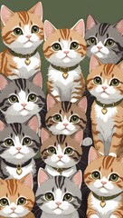 A group of adorable kittens with various coat patterns sitting together