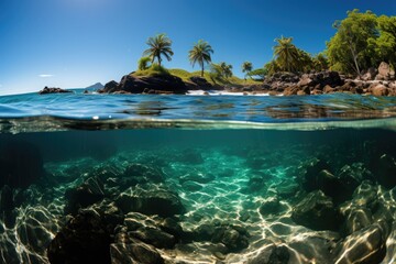 Fototapeta premium Santo Aleixo Island deserted beaches and paradise snorkeling., generative IA