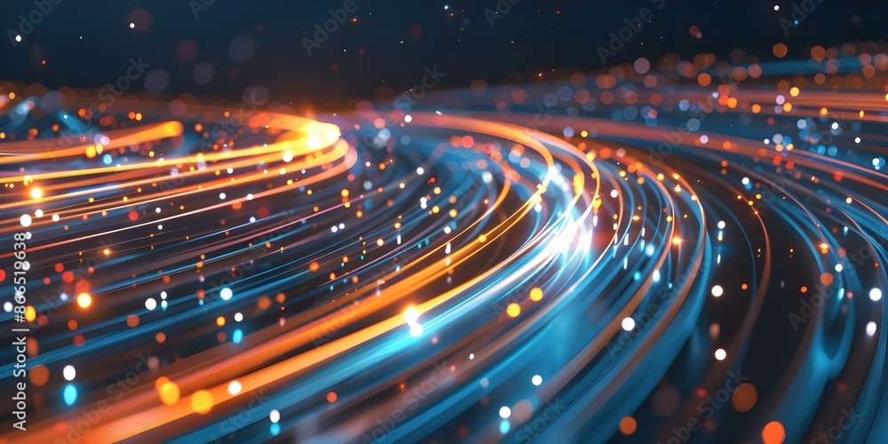 Poster stock image of data packets moving through global network. concept technology, data transfer, global