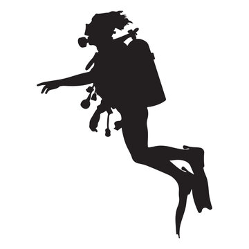 recommend clip art: Diver black silhouette. Scuba diving silhouette vector on a white background