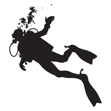 recommend clip art: Diver black silhouette. Scuba diving silhouette vector on a white background