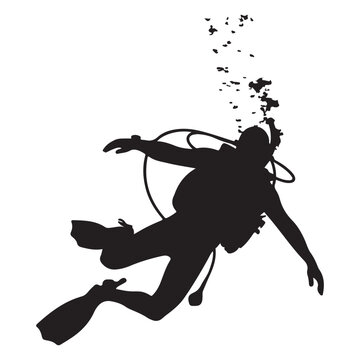 recommend clip art: Diver black silhouette. Scuba diving silhouette vector on a white background
