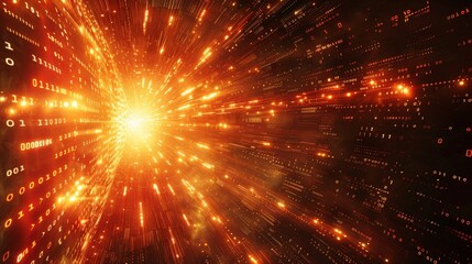 Fototapeta premium Futuristic Digital Sunburst Illuminated by Binary Code Rays