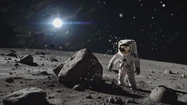 astronaut going to the moon, smooth 4k virtual video animation background
