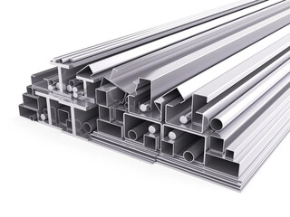 Different metal steel products. steel galvanized. metal industry. 3D rendering.