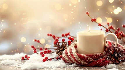 Illustration of a festive Christmas background with a cozy, warm mood and ample copy space
