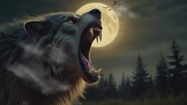 wolf under the full moon, Smooth 4K virtual video animation background