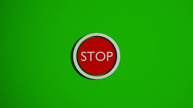 Stop button click animation on green screen 3d animation 4k