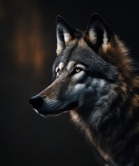 Portrait of wolf on dark background. Polar wolf.