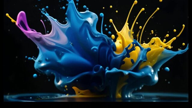 Colourful Ink Splashing And Swirling. Slow Motion Abstract black Background, blue and white colour full hd 4k video dwonload
