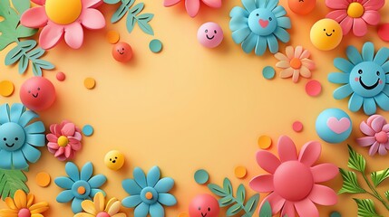 International Day of Happiness background with cheerful elements and plenty of copy space