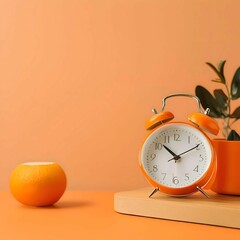 Orange Clock Against Orange Wall:AI-Generated 