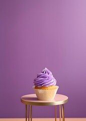 Cupcake on Table with Purple Wall Background:AI-Generated 