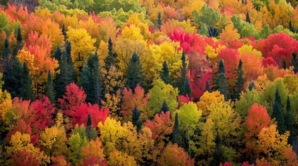 The changing colors of leaves in a deciduous forest during fall create a spectacular display, transforming the landscape into a vibrant mosaic.