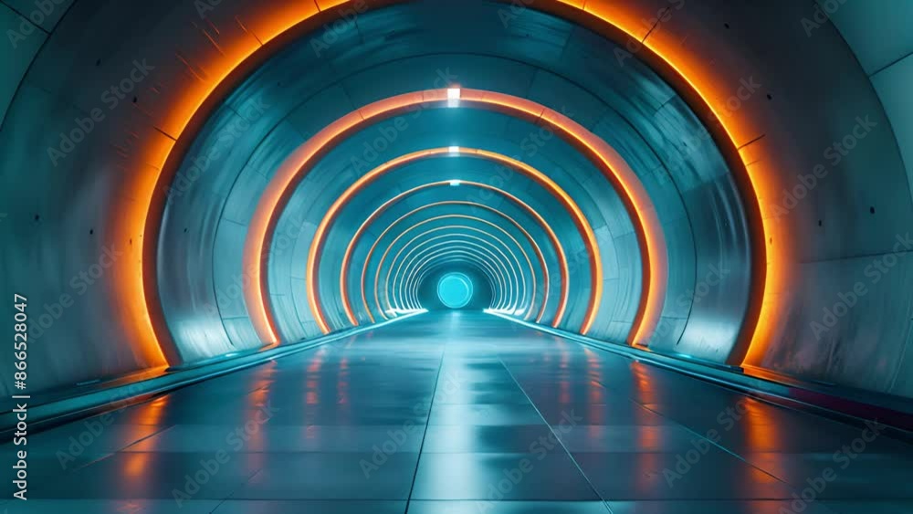 Aufkleber a futuristic tunnel with orange and blue lighting creates a sense of depth and perspective. the smoo