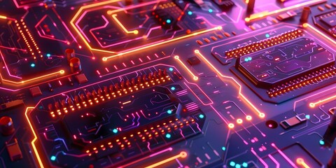 Obraz premium Futuristic circuit board illuminated with neon lights