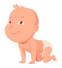 New born baby. Toddler with gentle smile on its face. Cute newborn infant. Vector cartoon illustration isolated on white background