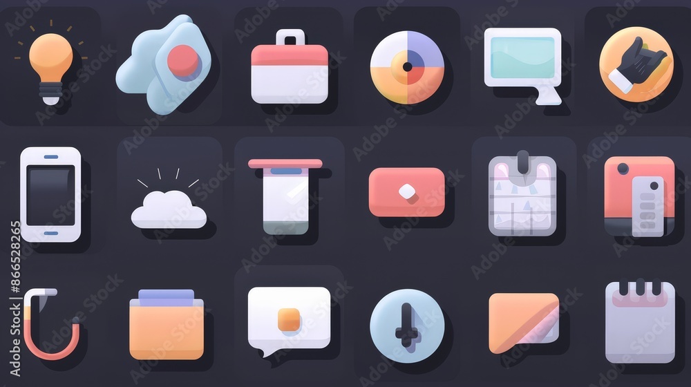 Poster the creation of an icon set requires consistency in style and proportion, ensuring a cohesive visual