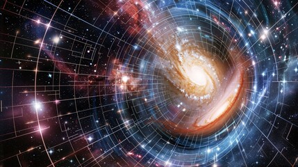 Obraz premium The concept of space-time, where the fabric of the universe can bend and warp, stretches our understanding of physics and reality.