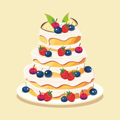 Vector illustration of large Cake. Four layer cake for wedding or birthday celebration